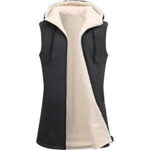 Women's Reversible Vest Jacket Zip Up Hoodie Fleece Lined Waistcoat Long Coat
